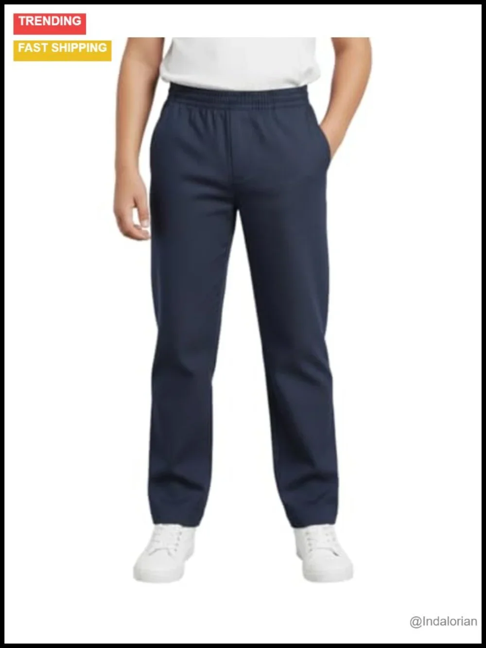 Boys Pull-On Elastic Waist School Uniform Pants with Pockets, Cotton Blend